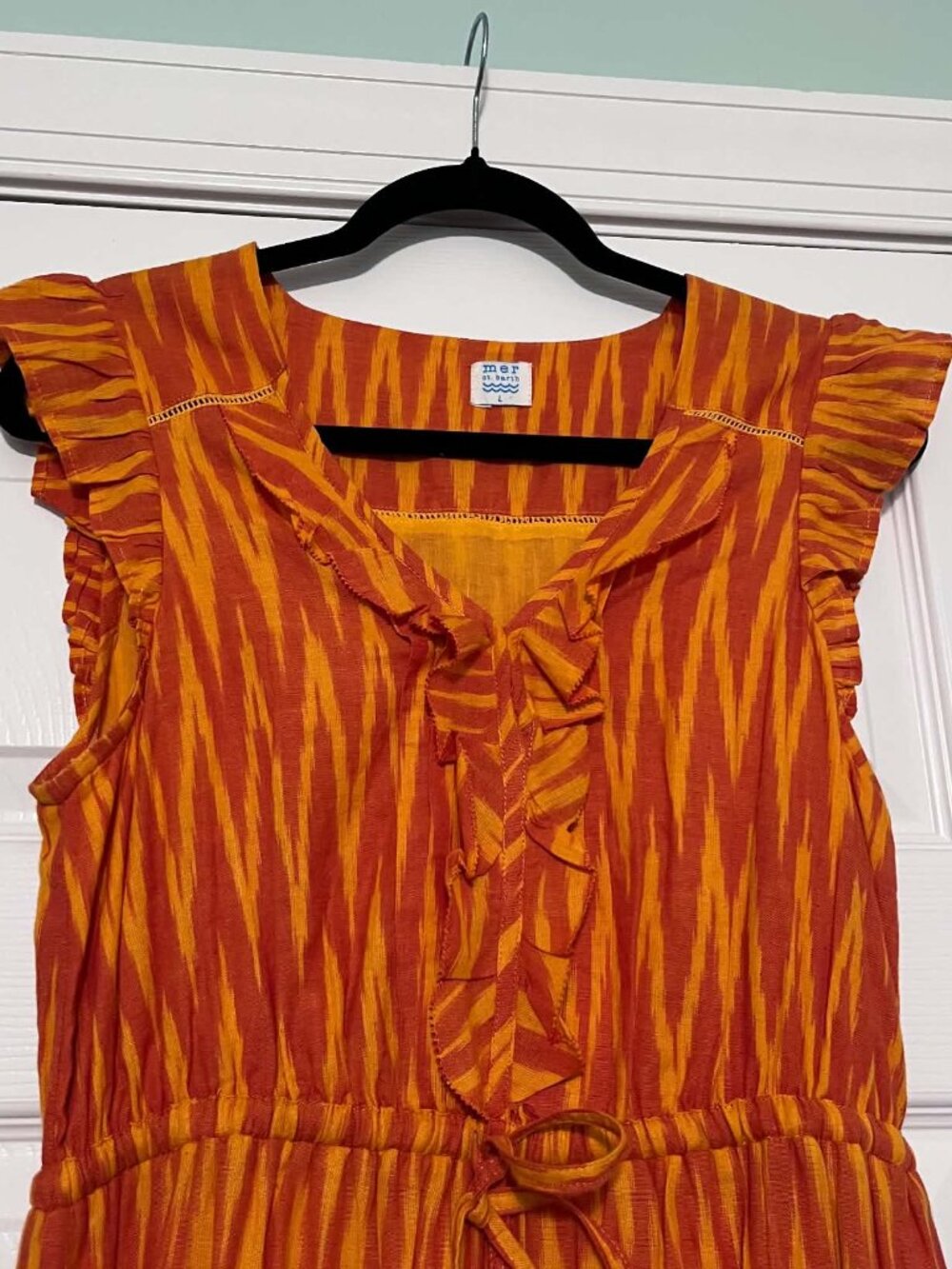 Mer St. Barth Giselle Women's Maxi EUC Orange Geometric Pattern Dress Sze L $278